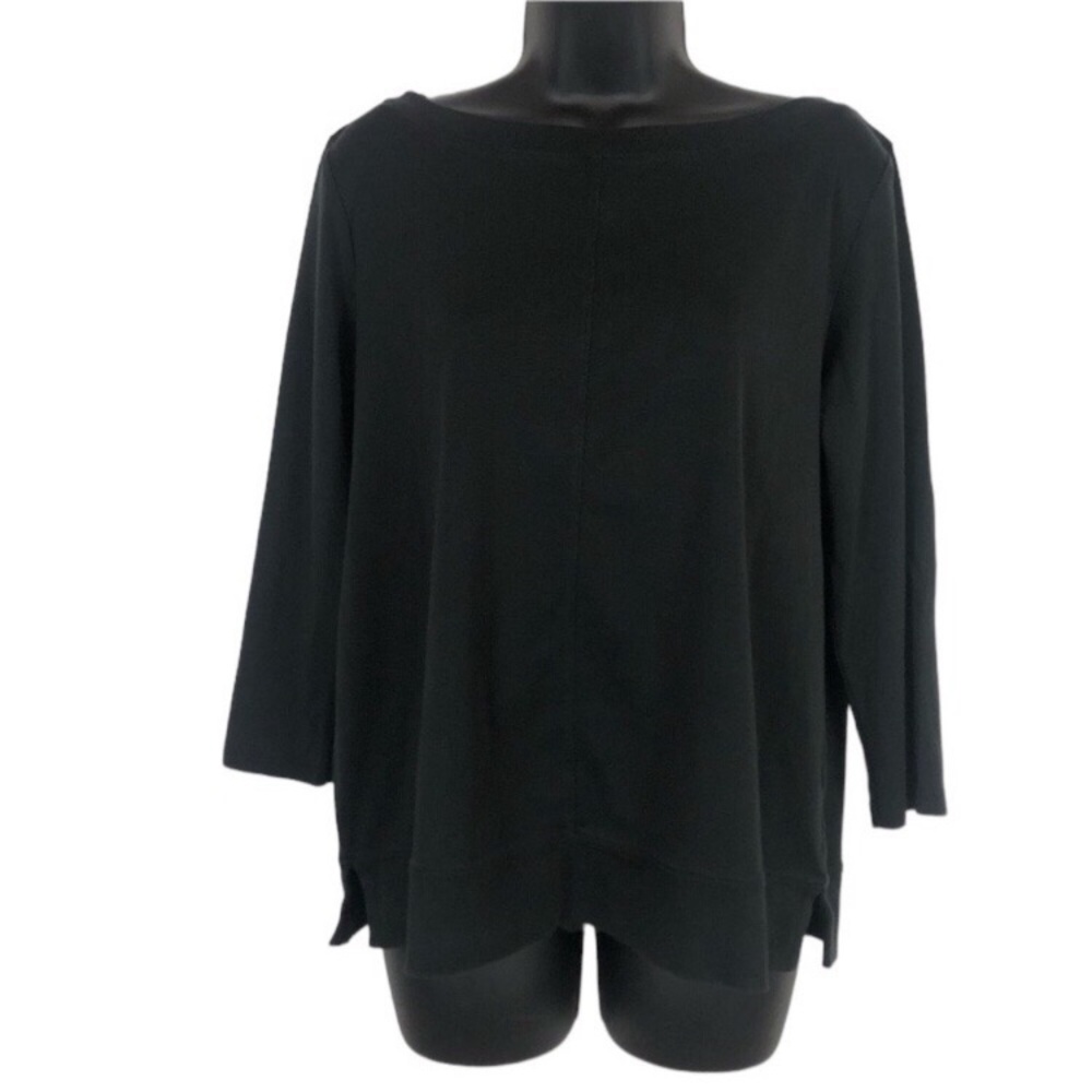 J. JILL Women Medium Black Tunic Bateau or Boat Neck 100% Pima Cotton 3/4 sleeve
